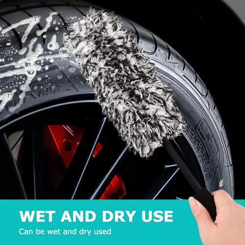 9PCS Car Wheel Cleaning Pro Kit, Tire Brush, Soft-bristled Rims Brush, Microfiber Flat Wheel Brushes, Double-Ended Detailing Brushes, Detailing Pads, Scratch-Free & Multipurpose(COLOR:Black Grey)