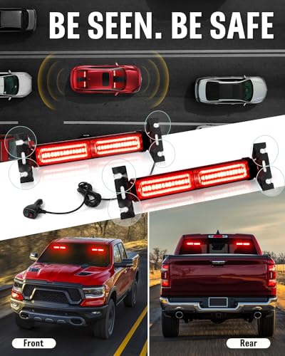 HLauto 1002L Emergency Strobe Traffic Advisor Light Bar: 40 LED Dash Safety Warning Flashing Light, Front/Rear Windshield Visor for Construction Vehicle, Tow/Plow Truck (2x10.7inch, Red) - color: #11 Red