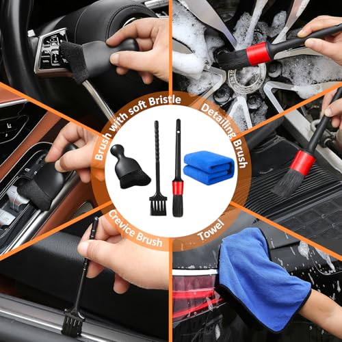 Qydipclin 10pcs Windshield Cleaning Tool Inside Car Window Cleaner Wash Kit with 4 Reusable Microfiber Pads 1 Spray Bottle and Extendable Handle Interior Auto Glass Wiper Kit, Orange - color: Orange