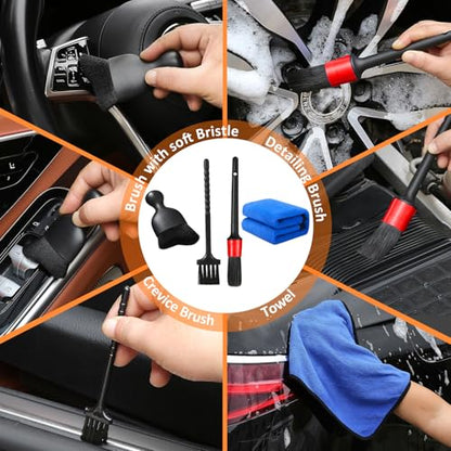 Qydipclin 10pcs Windshield Cleaning Tool Inside Car Window Cleaner Wash Kit with 4 Reusable Microfiber Pads 1 Spray Bottle and Extendable Handle Interior Auto Glass Wiper Kit, Orange - color: Orange