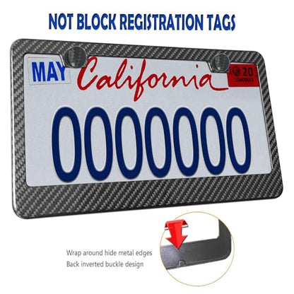 Aootf Carbon Fiber License Plate Frame- Handcrafted of 100% Real Carbon Fiber Cloth Wrap Stainless Steel Frame | Rustproof License Plate Screws with CF Screw Caps | Gloss Black 2 Holes | 1 Pack - style: 1 Pack-Wide Edge 2 Hole