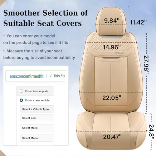 Coverado Seat Covers, Car Seat Covers Front Seats, Beige Nappa Leather Car Seat Covers, 2 Pack Waterproof Front Seat Covers, Breathable Leather Seat Cushion Universal Fit Most Cars Trucks - color: Beige, size: Front
