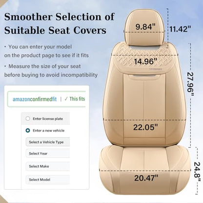Coverado Seat Covers, Car Seat Covers Front Seats, Beige Nappa Leather Car Seat Covers, 2 Pack Waterproof Front Seat Covers, Breathable Leather Seat Cushion Universal Fit Most Cars Trucks - color: Beige, size: Front