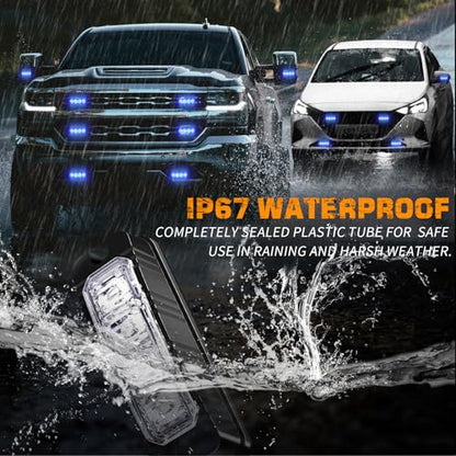 XRIDONSEN 8PCS Sync Blue Grill Emergency Lights 32 LED Grille Surface Mount Firefighter Police Lights Strobe Flashing Warning Safety Hazard First Responder Light for Vehicles Firefighters POV Trucks - color: Blue