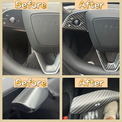 5PCS Steering Wheel Trim Cover and Gear Shift Cover for New Tesla Model 3/Y,Matte Carbon Pattern Tesla Interior Accessories for Tesla Model Y Juniper and Tesla Model 3 Highland (Carbon Pattern)