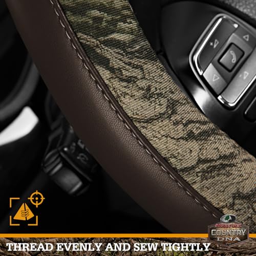 Mossy Oak Camo Steering Wheel Cover, Durable Grip Car Steering Cover, Universal Fit 14.5"–15.5" - Made with Premium Brown PVC Leather and Cotton Fabric, Anti-Slip - Official Licensed Product - color: Brown