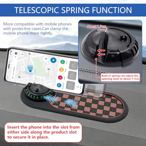 Multifunction Car Anti-Slip Mat Auto Phone Holder, Rotatable Car Anti Slip Mat Phone Holder with Temporary Parking Number, Universal Dashboard Sticky Pad for Glasses Keys (Brown) - color: Brown