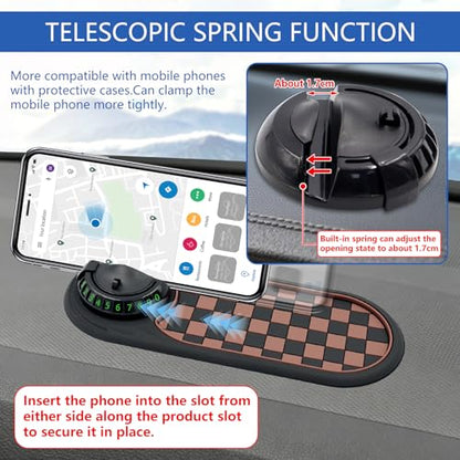 Multifunction Car Anti-Slip Mat Auto Phone Holder, Rotatable Car Anti Slip Mat Phone Holder with Temporary Parking Number, Universal Dashboard Sticky Pad for Glasses Keys (Brown) - color: Brown