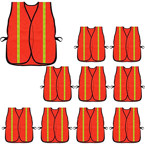 zojo High Visibility Safety Vests,Adjustable Size,Lightweight, Wholesale Reflective Vest for Outdoor Works, Cycling - color: 10pcs-neon Orange Updated, size: One Size