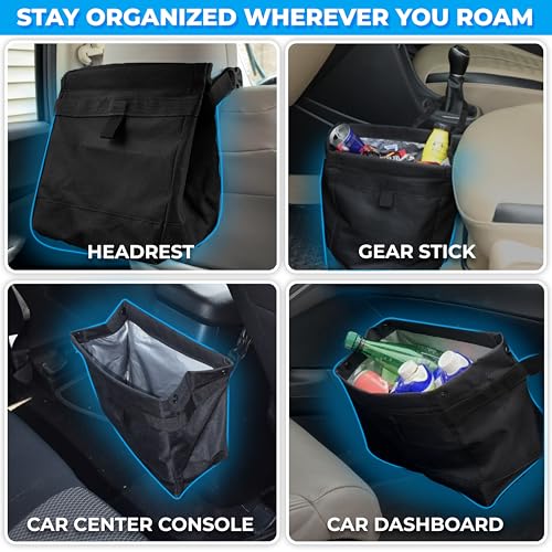 EcoNour Foldable Car Trash Bag Hanging, Garbage Bag and Waterproof Trash Can for Car, Leakproof Trash Can, SUV and Truck Seat Backs, Home, Office - Holds 2.5 Gallons (Black) - size: Trash Bag without Lid