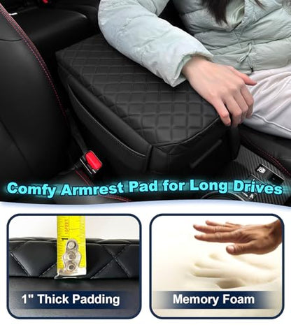 Armrest Cover for Toyota 4Runner Center Console Pad with Organizer Storage Pockets, Black Faux Leather Arm Rest Lid Protector Cushion Interior Accessories (2010-2024)