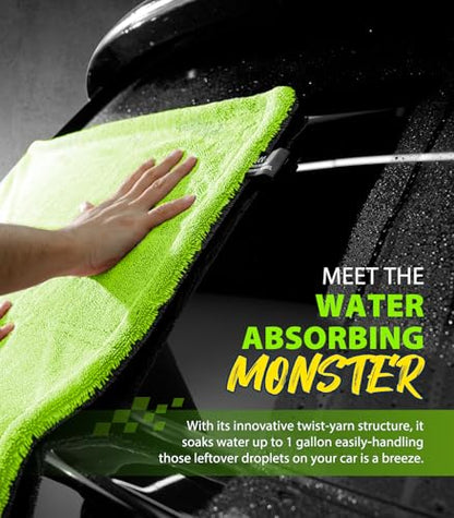 KKV Full-Sized SUV Drying Towel, 48”x24” Dual Sided Microfiber Car Cleaning Towel with Twisting Yarn Technique, 1400GSM Super Absorbent, Scratch-Free, Machine Washable (Darkgray-GreenYellow) - color: Darkgray-greenyellow