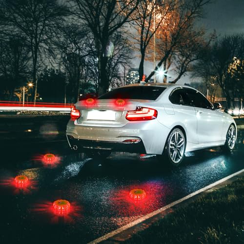 Tallew 12 Pack LED Road Flares Emergency Lights Roadside 9 Flash Modes Warning Car Safety Beacon Magnet Hook Flashing Disc Flare Kit for Vehicles Car Truck Boats Holiday Gift(Green)