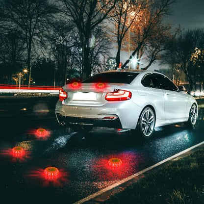 Tallew 12 Pack LED Road Flares Emergency Lights Roadside 9 Flash Modes Warning Car Safety Beacon Magnet Hook Flashing Disc Flare Kit for Vehicles Car Truck Boats Holiday Gift(Green)