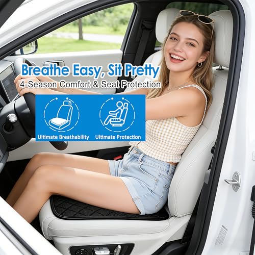 Front Car Seat Cover - Breathable Bottom Seat Cover, Linen Seat Pad Non-Slip Car Seat Protector, Universal Summer Seat Cushion for Car, Sedan, SUV, Truck and Van Office Home (Black)