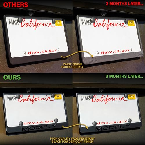 Corvette License Frame – Stealth Black Powder Coat UV Resistant Rust-Proof Steel Plate Holder - One Piece - Compatible with Chevrolet Corvette Chevy C5 C6 C7 C8 (3D RAISED LETTERS w/ MOUNT HARDWARE)