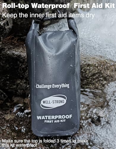 Boat First Aid Kit Waterproof, WELL-STRONG Marine Emergency Kit with Roll Top Dry Bag for Boating Fishing Kayaking – Water-Resistant Contents for Camping & Beach（Dark Grey） - color: Ws011-darkgrey