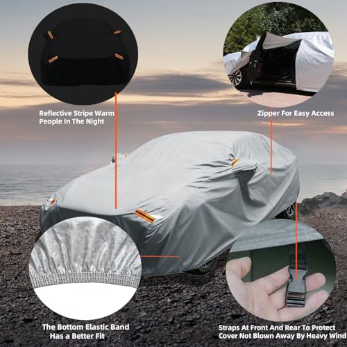 6 Layers Car Cover Waterproof All Weather for Automobiles Outdoor Full Cover Rain Sun UV Protection with Zipper Cotton Size A2 (186" to 193") Universal Fit for Sedan - size: A2 Fit Sedan-Length (186" To 193")