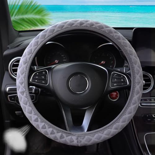 zipelo Elastic Stretch Steering Wheel Cover, Microfiber Breathable Ice Silk, Universal 15 Inch Anti-Slip Car Steering Wheel Protector, Warm in Winter and Cool in Summer, for Men and Women (Gray) - color: Gray