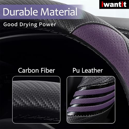 Iwantit® Steering Wheel Covers with Leather and Anti-Slip Rubber Ring, Universal Fit 14.5-15 inches for Cars,SUV (Purple/Black) - color: 007-Purple/black