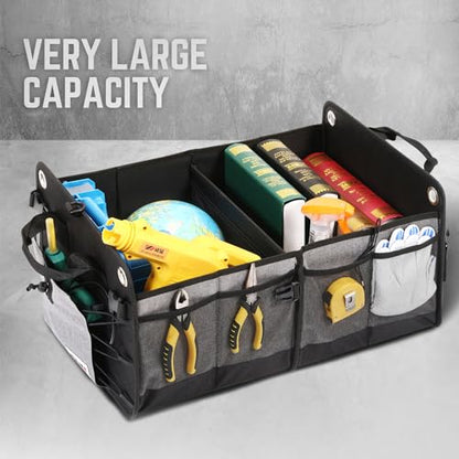 DNA Motoring Trunk Organizer for Car, 70L Large Capacity Foldable Trunk Organizer, Multi Compartment Car Trunk Organizer for Women Men, Grey, TOOLS-00420 - style: 2 Compartments 4 Pockets