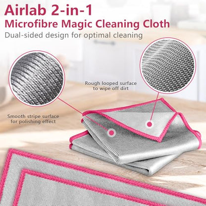 Airlab Glass Polishing Cloth Streak Free Miracle Microfiber Cleaning Cloth Lint Free Cleaning Rags for Glasses Kitchen Dish Mirrors Easy Clean, Pack of 6, 12" x 12", Sliver-Pink - color: Sliver-pink, Pack of 6