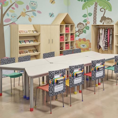 12 Pack Composition Chair Pocket for Classroom 18.5'' x 19'' Preschool Seat Pocket Kindergarten Composition Notebook Classroom Decor Elementary Back to School Teacher Chair Storage Organizer - style: Composition Book