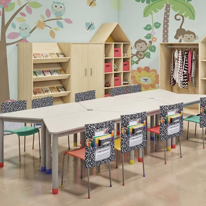 12 Pack Composition Chair Pocket for Classroom 18.5'' x 19'' Preschool Seat Pocket Kindergarten Composition Notebook Classroom Decor Elementary Back to School Teacher Chair Storage Organizer - style: Composition Book