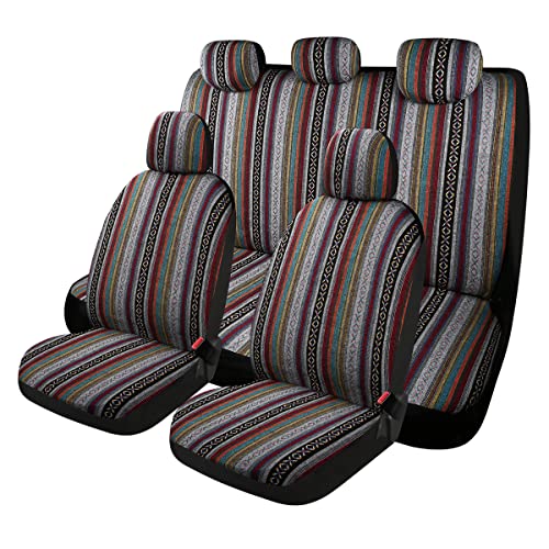 Baja Saddle Blanket Car Seat Covers 9PCS Full Set, Breathable and Washable Striped Woven Automotive Vehicle Seat Cover, Universal Seat Cover for Sedan, SUV, Truck, Airbag Compatible - color: Baja Inca, size: Full Set
