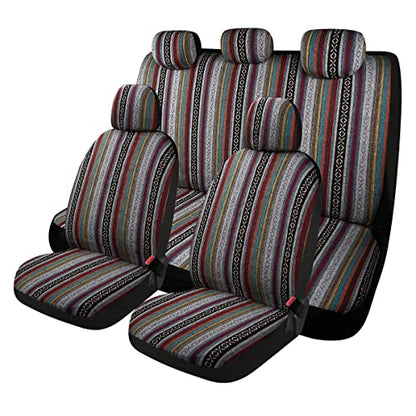 Baja Saddle Blanket Car Seat Covers 9PCS Full Set, Breathable and Washable Striped Woven Automotive Vehicle Seat Cover, Universal Seat Cover for Sedan, SUV, Truck, Airbag Compatible - color: Baja Inca, size: Full Set