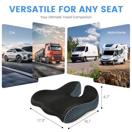 Car Seat Cushion, Broader Visibility with Wedge Design & Coccyx Sciatica Pain Relief with Ergonomic Design, Non-Slip Base,Breathable Mesh Cover, Memory Foam for Long Drive in Car Truck Van Motorhome