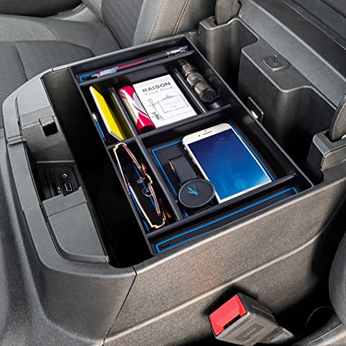 PIMCAR Center Console Organizer Compatible with 2019-2022 Chevy Silverado 1500/GMC Sierra 1500 & 2020-2023 Chevy Silverado/GMC Sierra 2500 HD/3500 HD (Full Console w/Bucket Seats ONLY) Blue Trim - color: 19-22 1500 & 20-23 2500HD & 3500HD Blue