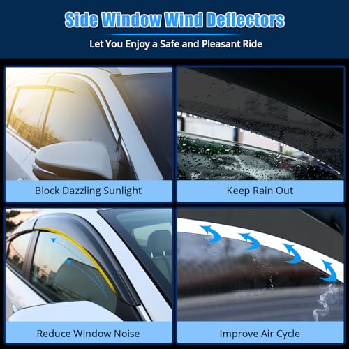 FREEMOTOR802 Tape-on Window Deflectors Compatible with 2000-2006 Toyota Tundra Extended Cab (Access Cab) | Slim Style Dark Tinted Acrylic Rain Guards Side Window Visors Wind Deflectors, 4 Pieces Set