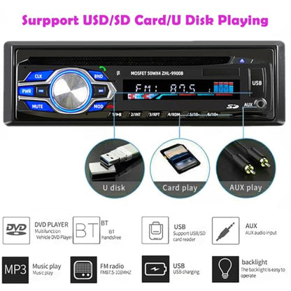 1 Din 12V Car Radio, VCD DVD CD Player Vehicle MP3 Stereo Player, Audio Stereo Receiver Support Bluetooth/FM/SD/USB/AUX/U Disk
