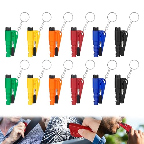 PIFOOG 12 Pcs Car Window Breaker Keychain Tool Seatbelt Cutter 3 in 1 Emergency Escape Tools Glass Breakers Seat Belt Cutters Whistle Mini Auto Safety Rescue me Breaking Kit 6 Colors - color: 12 Pcs