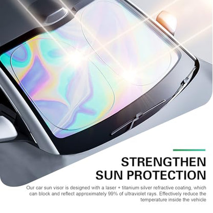 Car Windshield Sun Shade, Iridescent Sun Shade Blocks UV Rays & Heat, Foldable Sunshade with Metal Frame for Automotive Interior Protection, Universal for Most Cars (55.1" × 27.5")