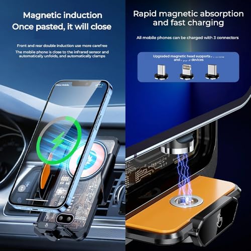 66W Fast Car Wireless Charger, 2024 New 66W Car Navigation Support Frame, 360 Degree Rotation Phone Mount, Automatic Clamping Induction Car Mobile Holder, Dashboard Vent Charging Phone Holder (Black) - color: Black