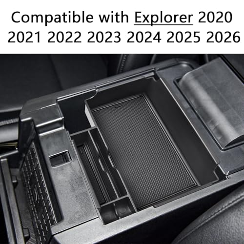 EDBETOS Center Console Organizer Tray Compatible with Ford Explorer Accessories 2020 2021 2022 2023 2024 2025 2026 Interior Secondary Armrest Storage Glove Box Divider Insert ABS Material, Black Trim