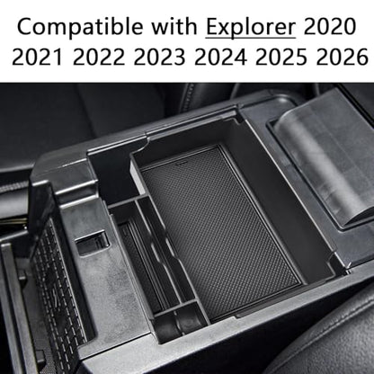 EDBETOS Center Console Organizer Tray Compatible with Ford Explorer Accessories 2020 2021 2022 2023 2024 2025 2026 Interior Secondary Armrest Storage Glove Box Divider Insert ABS Material, Black Trim