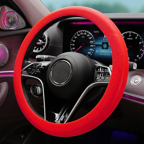 Stretchy Silicone Car Steering Wheel Cover - Universal Fit for Most Cars,Anti Slip Odorless Stretchy Steering Wheel Cover, Fit 14''/15''/16'' Steering Wheel Grip - color: Red