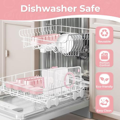 LUXEAR 2Pack 8-Compartment Divided Serving Tray with Lid and Handle - Airtight Leakproof Snackle Box Charcuterie Container for Fridge, Picnic, Party, Travel - BPA-Free Dishwasher Safe(Pink) - size: 2pack Pink