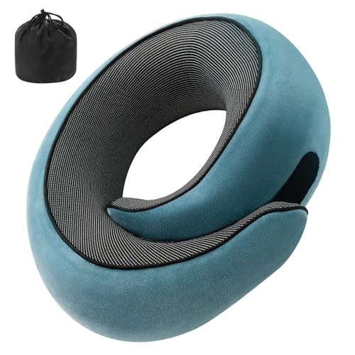 Neck Pillow, Travel Pillow uses Memory Foam to Support Neck Comfort, Ideal Companion for Airplane and car Travel, Compact, Convenient, and Versatile Airplane Sleep Pillow(Light Blue) - color: Light Blue