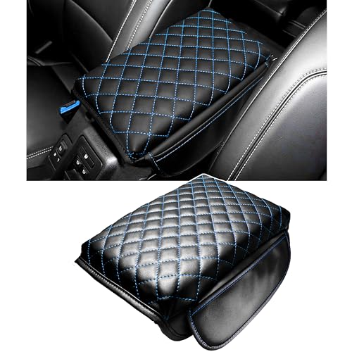 1.2in Thickness Center Console Cover for Ford Bronco Accessories 2021-2023 2024 2025 2026 2/4 Door Armrest Stroage Box Protector Console Pad with Side Pockets Leather Prevent Scratch (Blue) - color: Blue Stitches