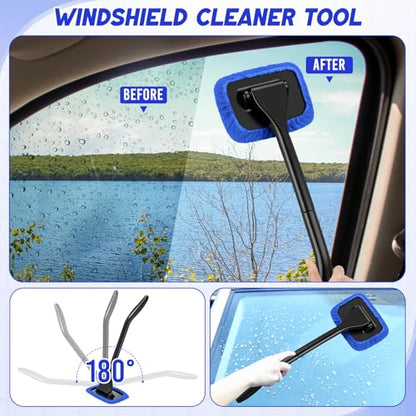 16 Pcs Windshield Cleaner Tool, Car Cleaning Kit with Various Detailing Brushes Set Spray Bottle Cleaner Towel Cleaning Gel Accessories Car Interior Detailing Kit for Windows Vents(Blue) - color: Blue