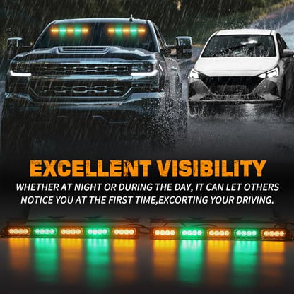 XRIDONSEN 2x 17 inch Amber Green Emergency Lights for Trucks Interior Front/Rear Windshield Dash Strobe Lights 40 LED Safety Flashing Warning Hazard Caution w/Controller for Construction Vehicles Car - color: Amber/Green