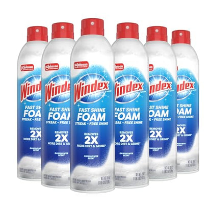 Windex Fast Shine Foam Glass Cleaner, No-Drip Windows, Doors, Mirrors & Countertops Aerosol Cleaning Spray, Streak-Free Shine, Removes Fingerprints, Dust, Dirt, Grime & More 19 oz (Pack of 6) - size: 19 Fl Oz (Pack of 6)