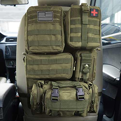 Universal Tactical Car Seat Back Organizer Bag Tactical Molle Vehicle Organizers Panel Vehicle Protector Organizers with 5 Detachable Pouches for Car Truck Ford Jeep (Army green) - color: Army green