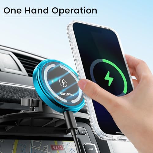 OHLPRO 15W Magsafe Car Mount Charger for iPhone 17, Fast Wireless Charging Magnetic CD Slot Holder with 3M Adhesive Base for Dashboard, Aluminum Shell, Compatible with iPhone 16 15 14 Series, Blue - color: Blue