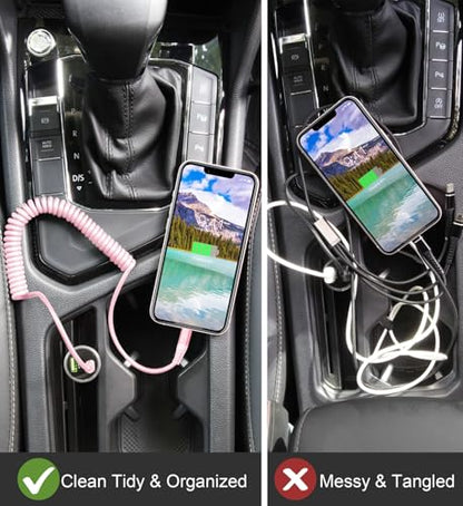 iPhone Charger Cable for Car 3FT, 2Pack Coiled Coiled Lightning Cable [Apple MFi Certified] iPhone Cable Compatible with iPhone14/13/12/11 Pro Max/XS MAX/XR/XS/X/8/7/Plus-Pink - color: Pink, size: 3ft, style: USB A to Lightning