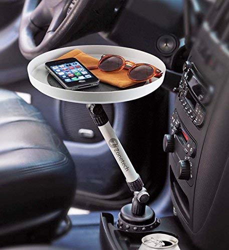 ZONETECH Car Cup Holder Swivel Tray and Storage Bin - Premium Quality 360-Degree,Food Eating Table Vehicle Organizer